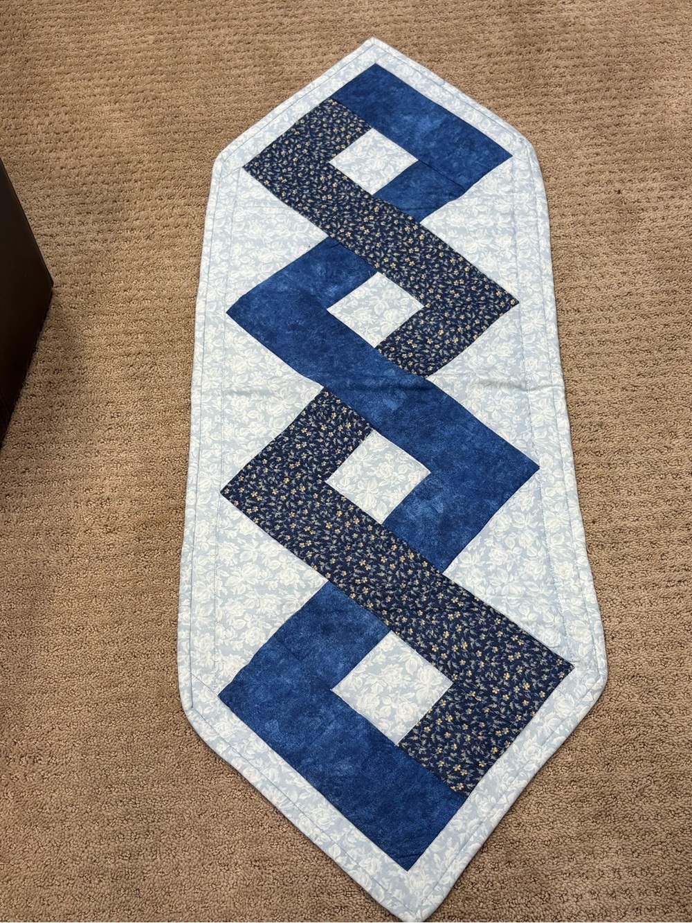 Handmade Blue Patchwork Table Runner - Quilted Dining Accent